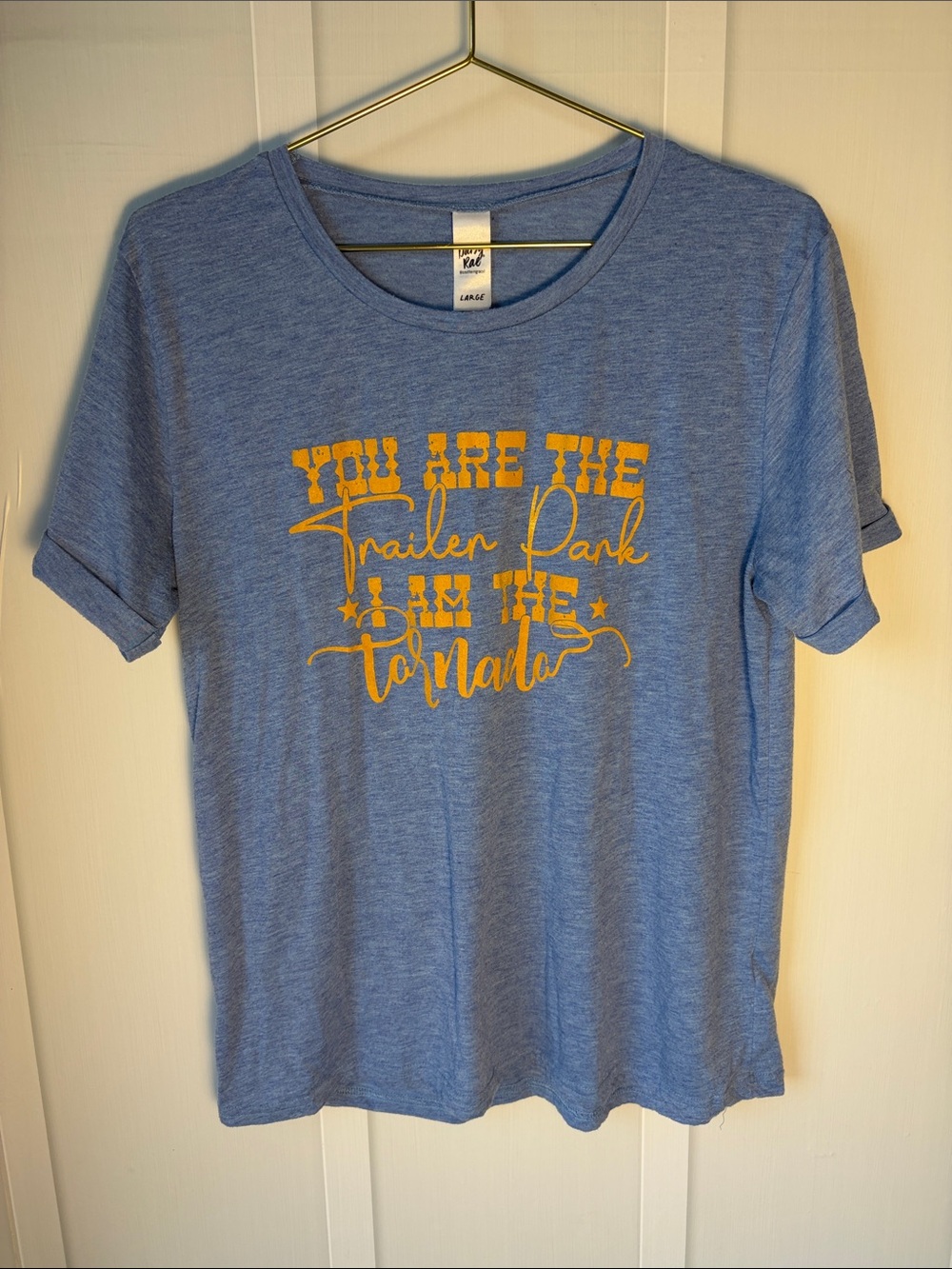 Unbranded Blue Short Sleeve Graphic Tee with Yellow Print